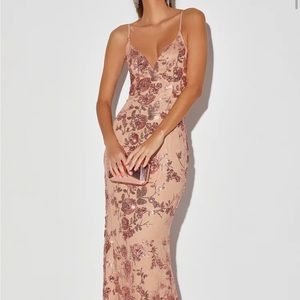 Lulu’s Rose Gold Sequin Mermaid Maxi Dress - NWT